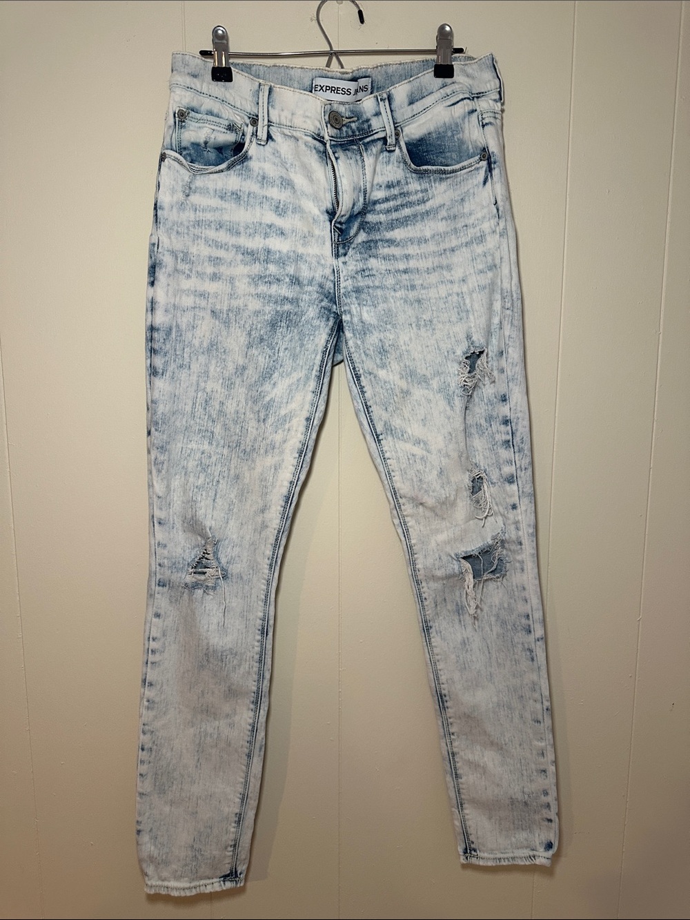 Express Men’s Acid-Wash Skinny Jeans/Jeggings - Light Blue